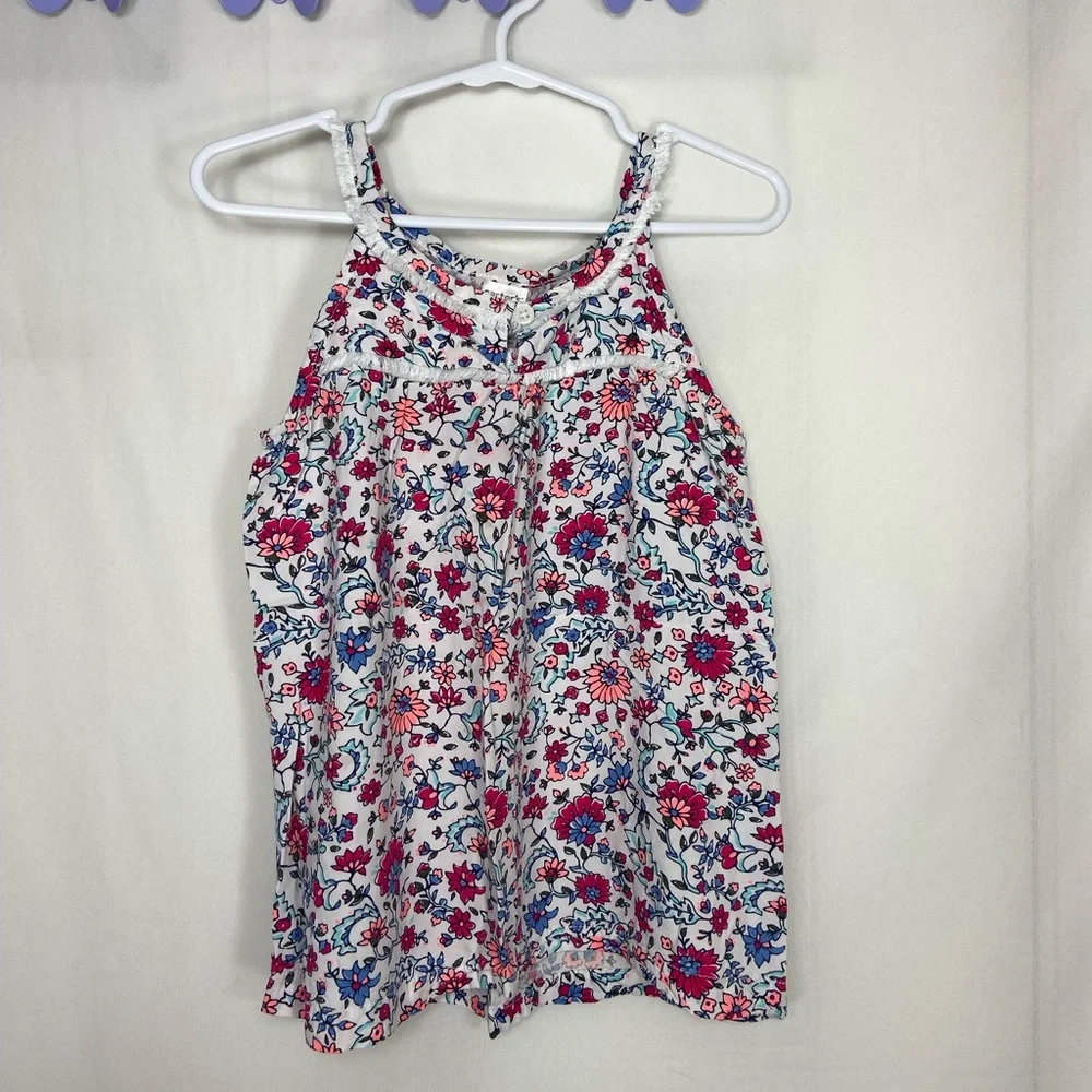 Carter’s‎ girl’s white pink floral ruffle loose relaxed tank top summer spring 5